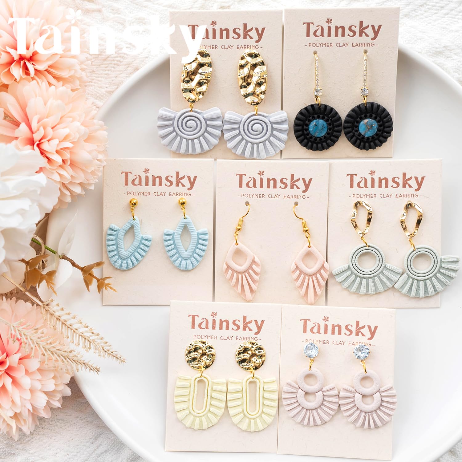 TAINSKY Raffia Polymer Clay Cutters, 14 Shapes Macrame Polymer Clay Cutters for Earrings Making, Tassels Polymer Clay Cutters, Boho Raffia Clay Cutters for Polymer Clay Jewelry