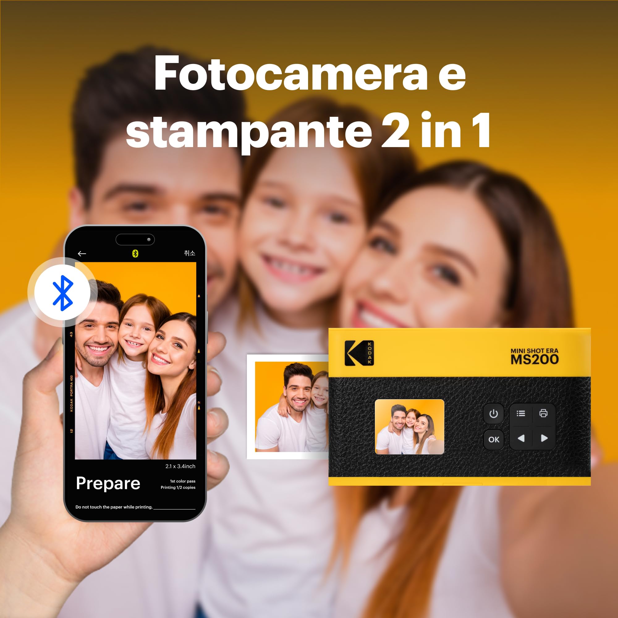 KODAK Mini Shot 2 ERA 4PASS - Fotocamera istantanea 2 in 1, 5,3 x 8,6 cm, colore: Giallo