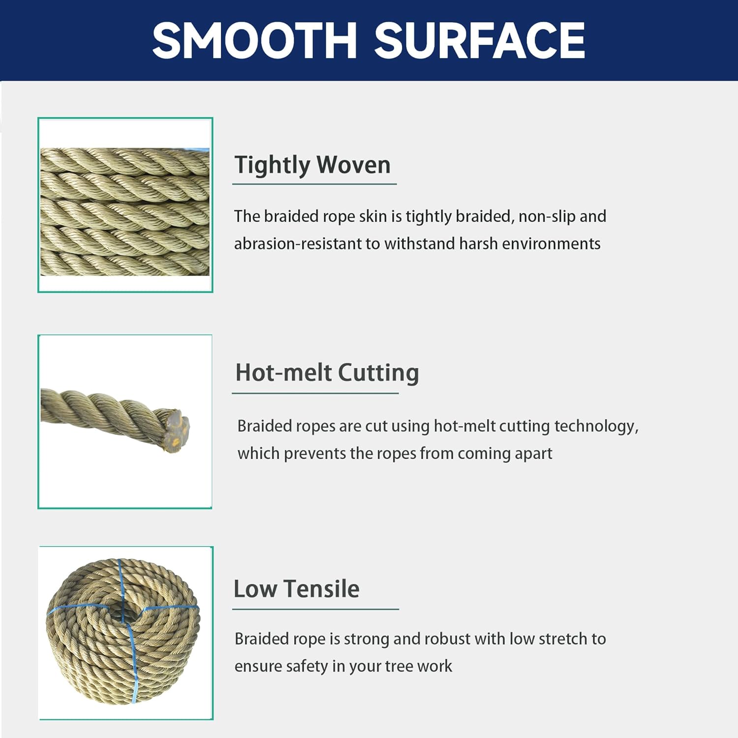 1 inch x 50 feet Twisted ProManila Rope Cordage, UnManila 3 Strand Synthetic Polypropylene Rope for Landscaping, Tug of War, Marine, DIY Projects and Dock Railing