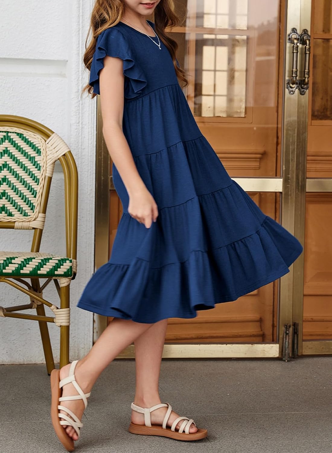 blibean Girls Summer Boho Sun Dress Tween Ruffles Tiered Dresses Size 6-15 Years - Image 3