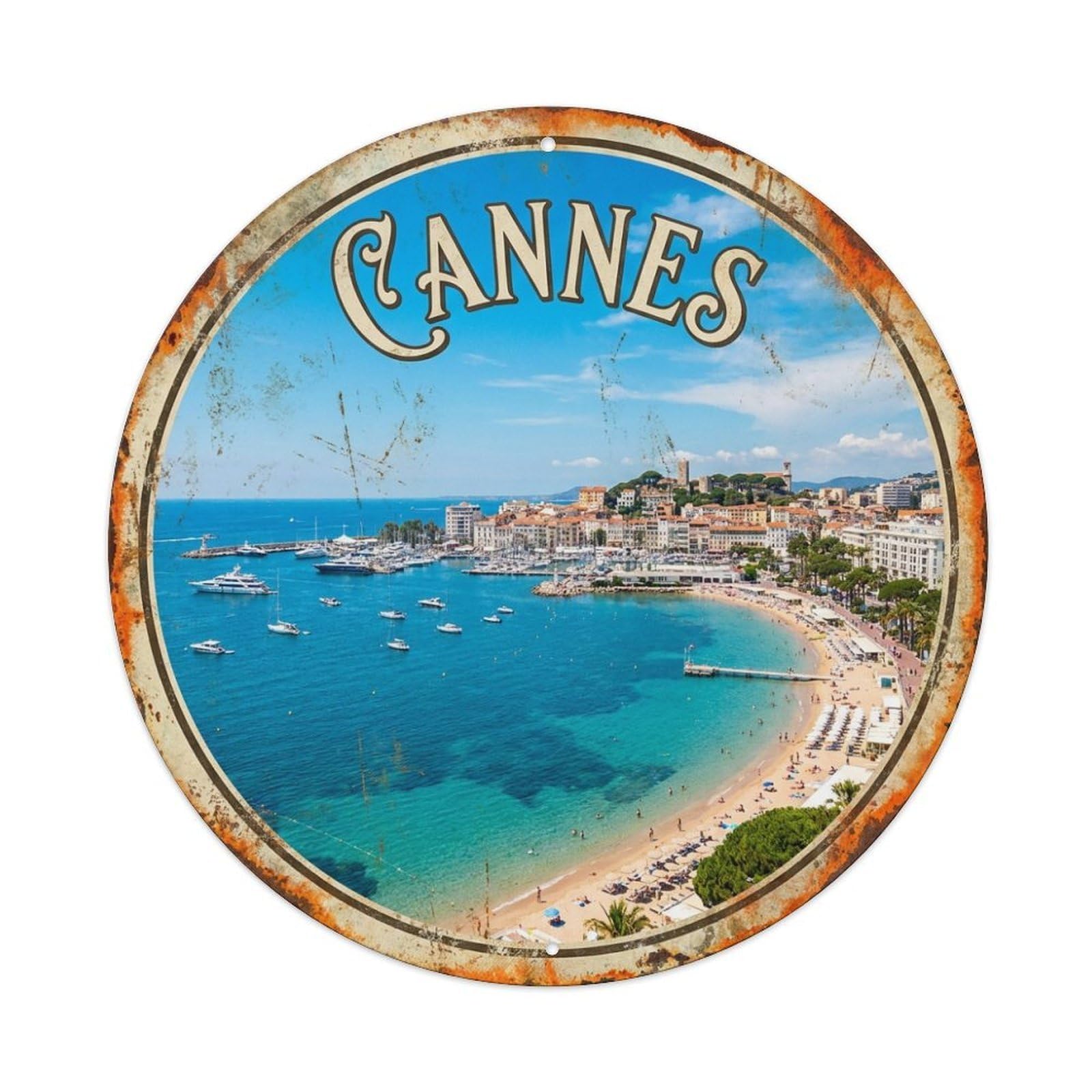 Bay of Cannes French Riviera Coastal Travel Vintage Metal Tin Sign