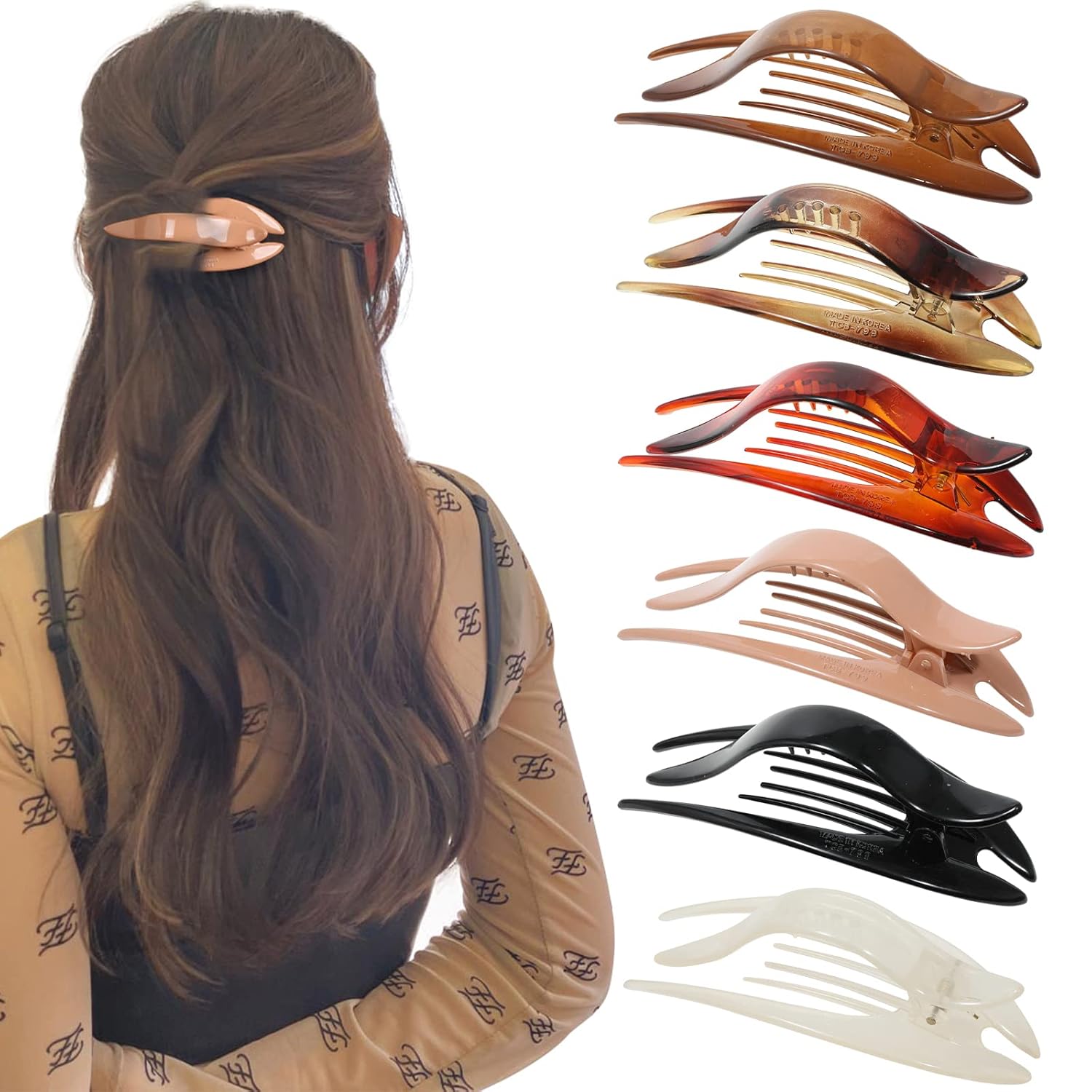 French Concord Hair Clips Claw 6Pcs Side Slid Flat Hair