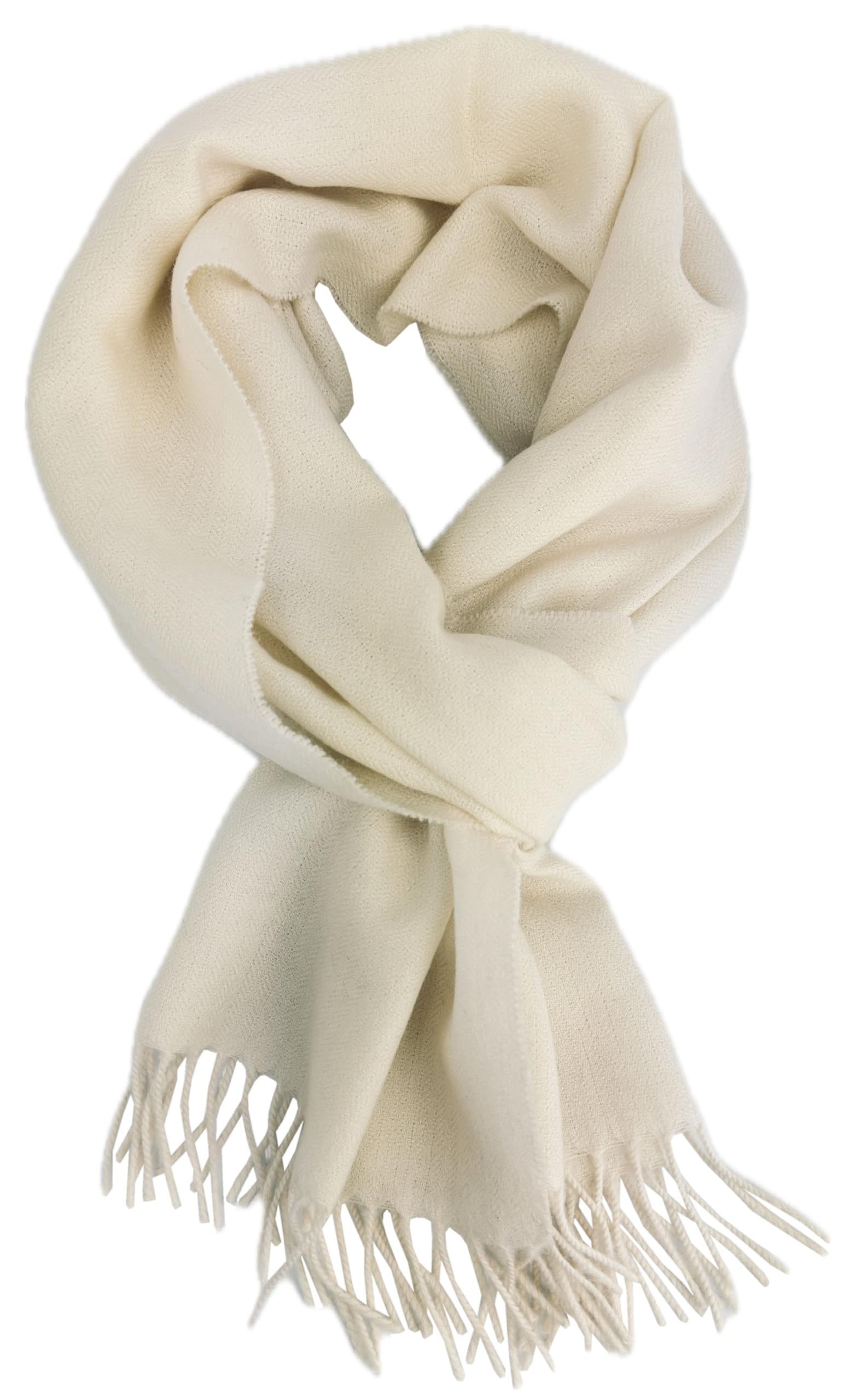 Sciarpa di lana da uomo, tinta unita, a spina di pesce, alla moda, colore bianco naturale, 100% lana (merino)