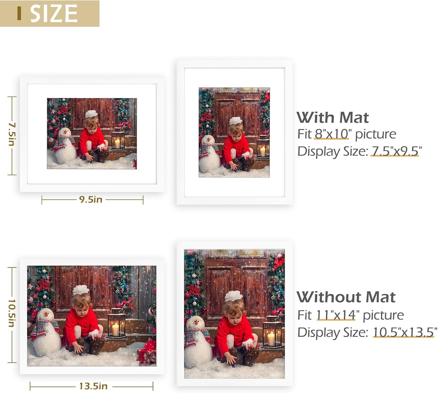 Golden State Art, 11x14 White Picture Frame, Wood Frame And Tempered Glass, Display for 8x10 Picture with Mat or 11x14 picture without Mat Wall Display, 1 Pack
