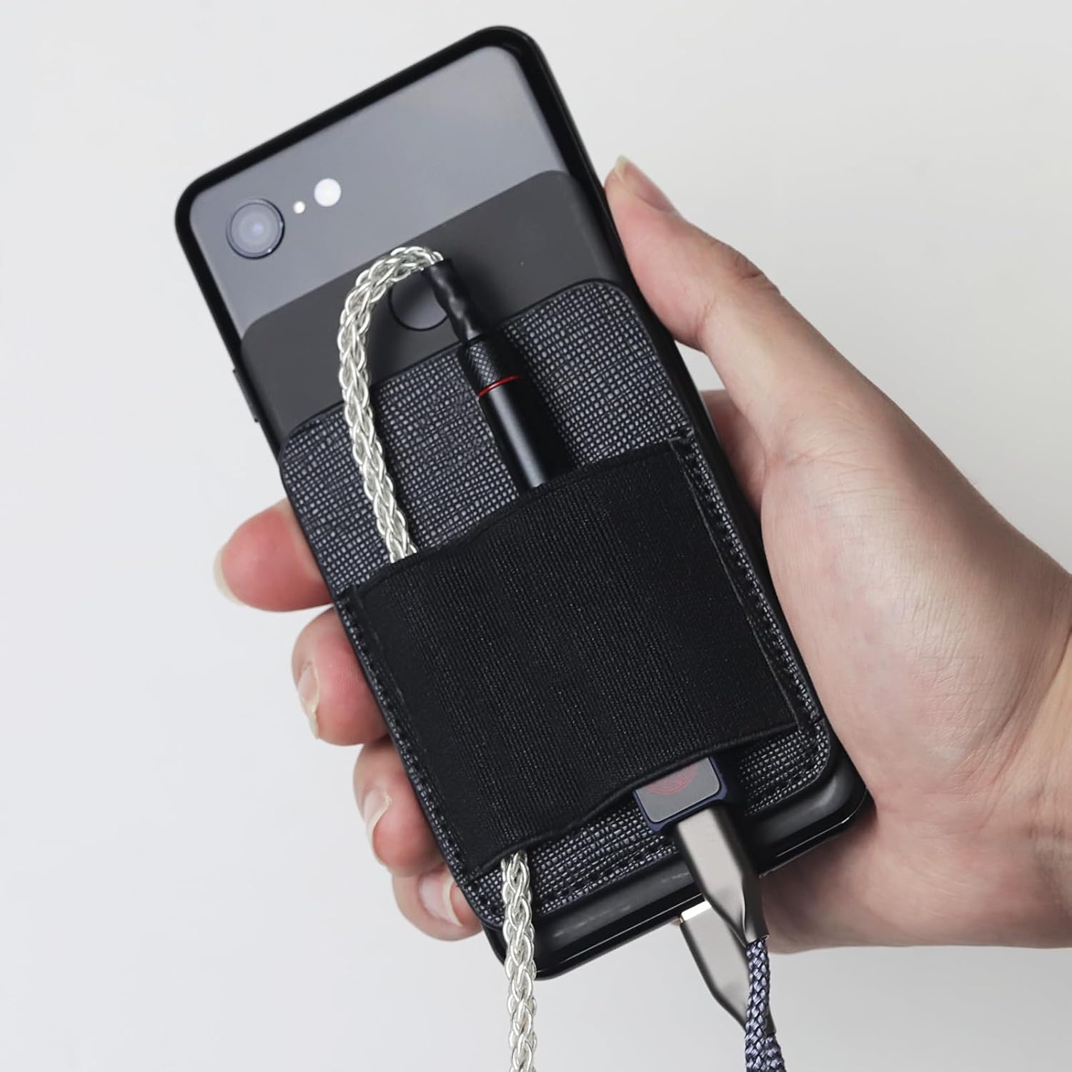 okcsc Magnetic DAC Case, DAC Pocket, Cell Phone Back Clip DAC accesorries, Black Single Pocket | 2kg Strong Hold | PU Leather + Elastic Storage, Black Single Bag