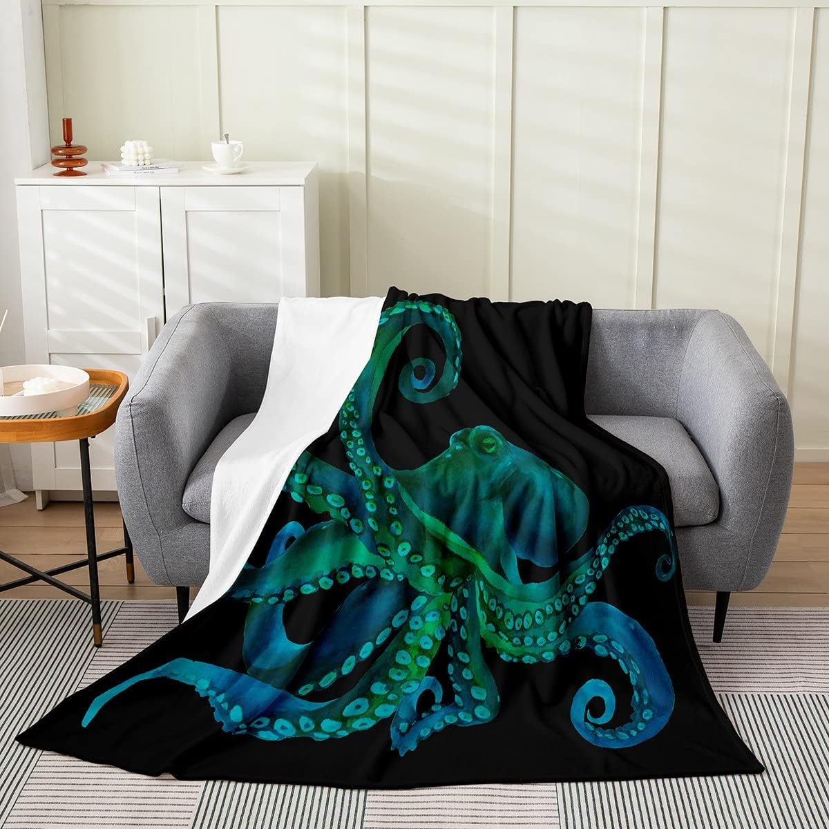 Octopus Fleece Blanket All Season Coastal Sealife Throw