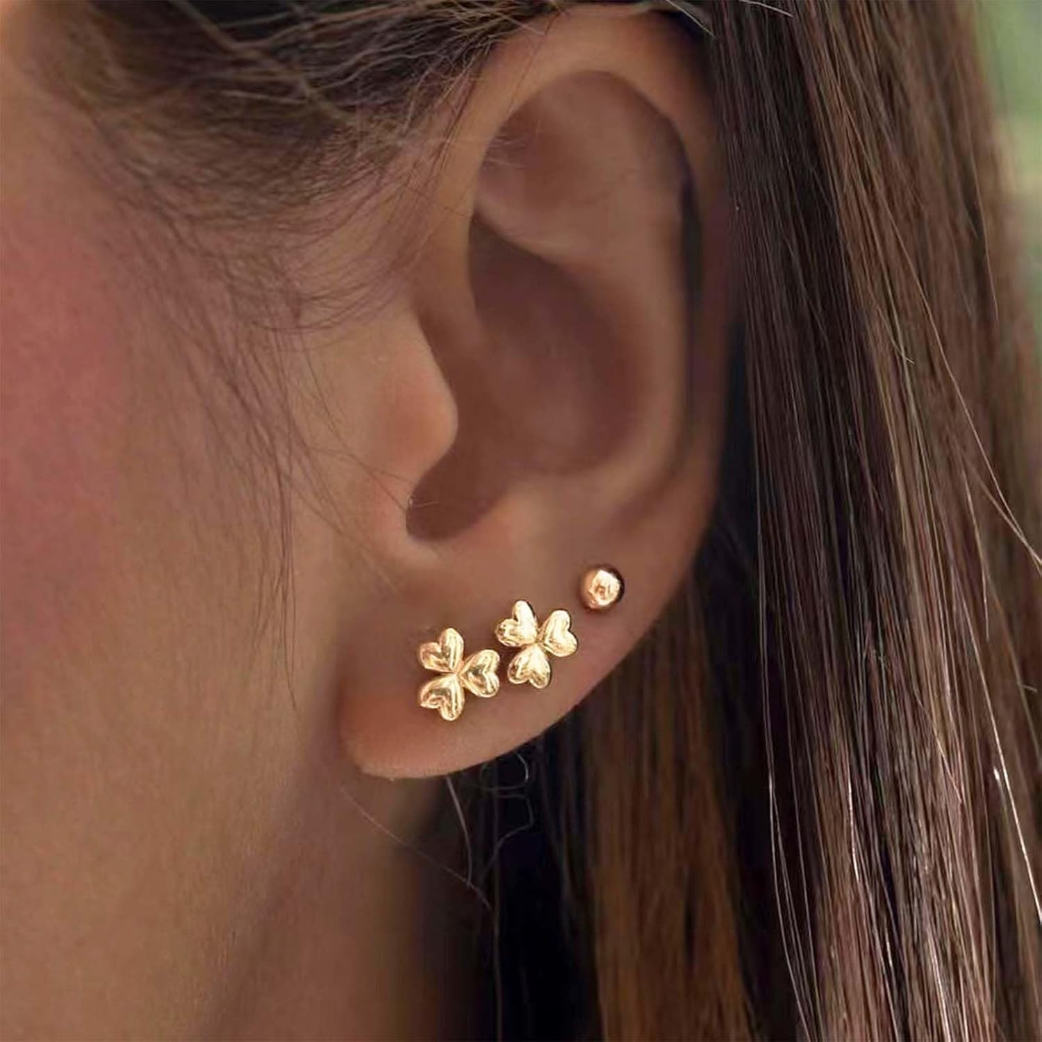 Boho Gold Leaf Earrings for Women Three Leaf Clover Earrings Polished Gold Stud Earrings Plated Leaves Earring Jewelry for Women - Image 5