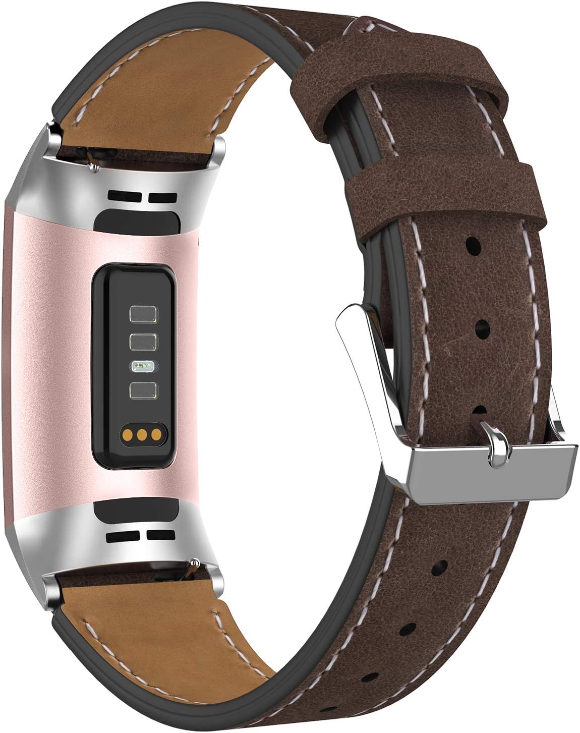 Adepoy Compatible for Fitbit Charge 3/ Charge 4 Strap Leather,Classic Genuine Leather Adjustable Replacement Sport Fitness Wristband for Men Women (coffee brown)