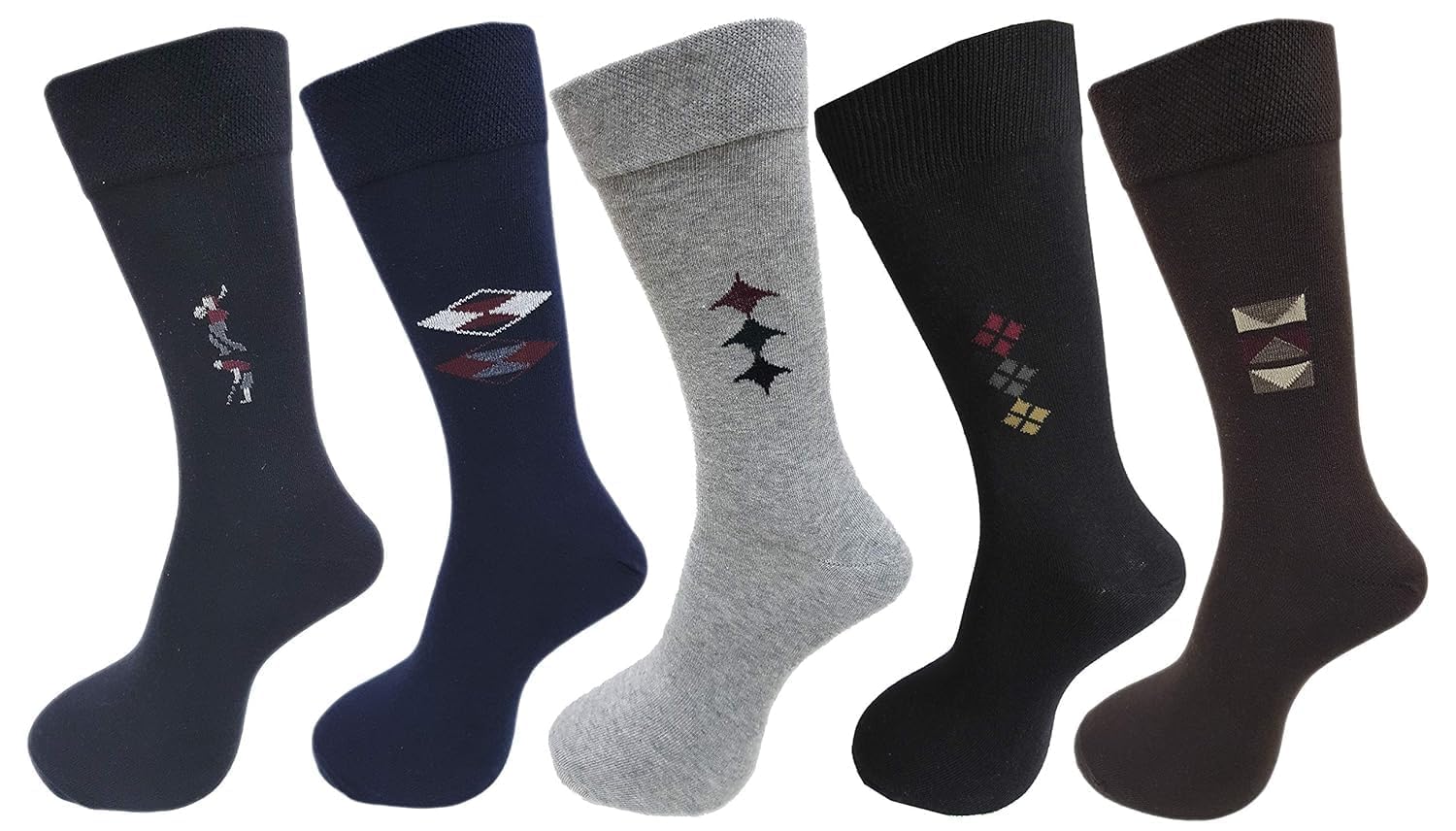 3 Pair Men's socks full length Business Formal/Office Cotton Classic Ribbed Socks Combo Color's Black, Grey, Dark Navy, Brown, Navy-image-24