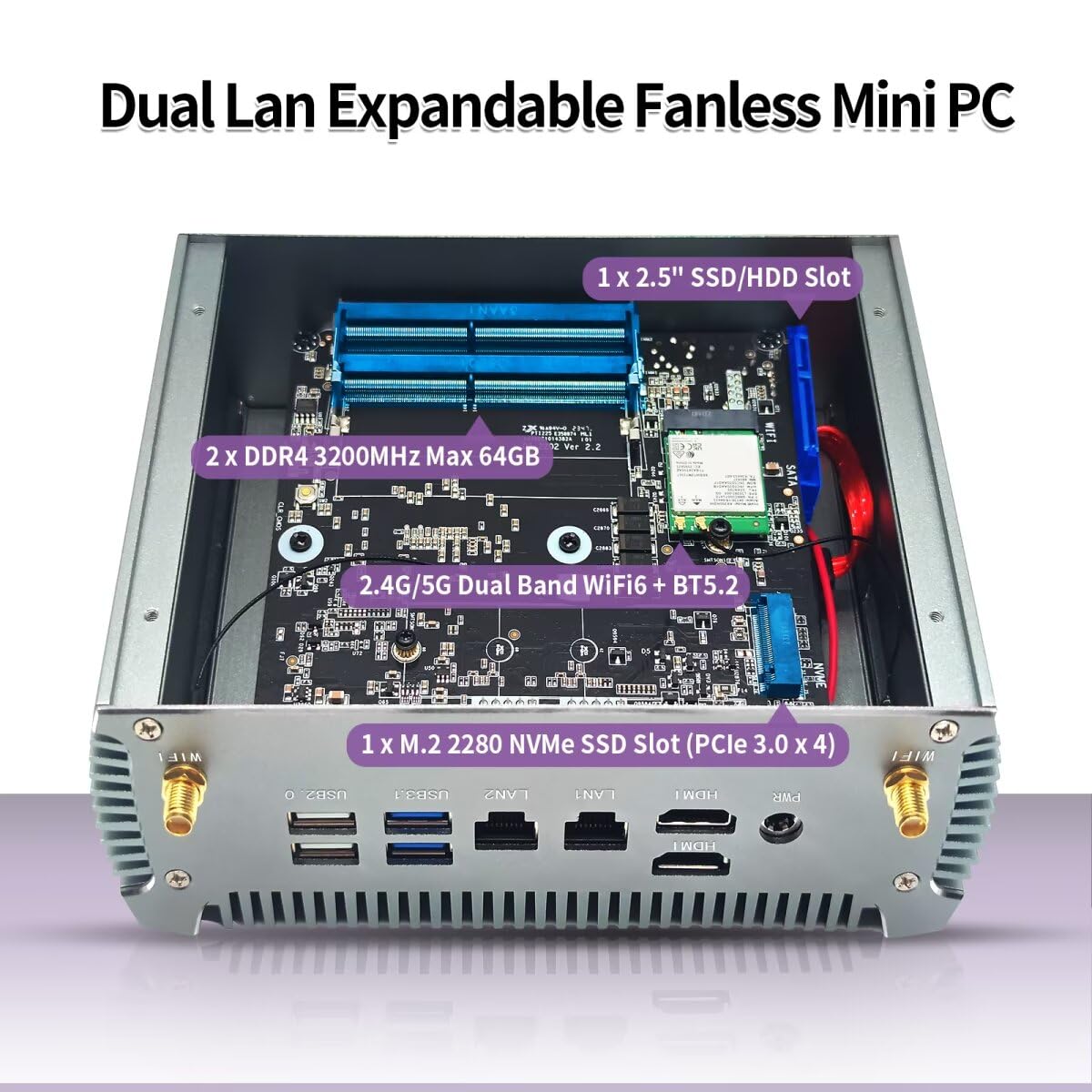 NiPoGi E3B Mini PC AMD Ryzen 7 5825U 16GB DDR4 512GB SSD With Radeon RX Vega 8 Graphics Micro Desktop Computer For Office/Home Cinema/Meeting/Business/Trip | WiFi 6|BT 5.2|USB3.2