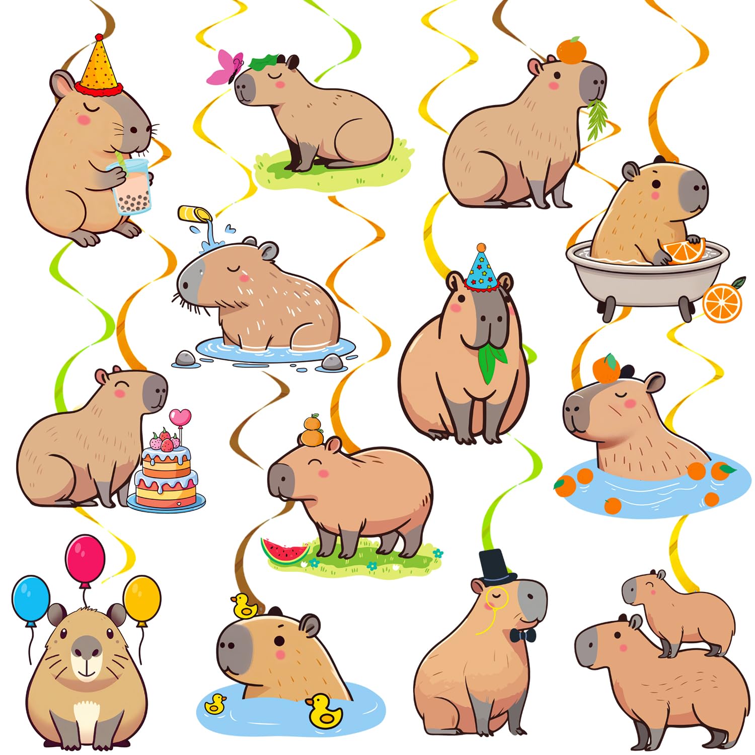 Capybara Party Hanging Swirls Capybara Party Decorations 20Pcs Capybara Birthday Ceiling Swirls Decor Capybara Themed Cutout Hanging Streamers for