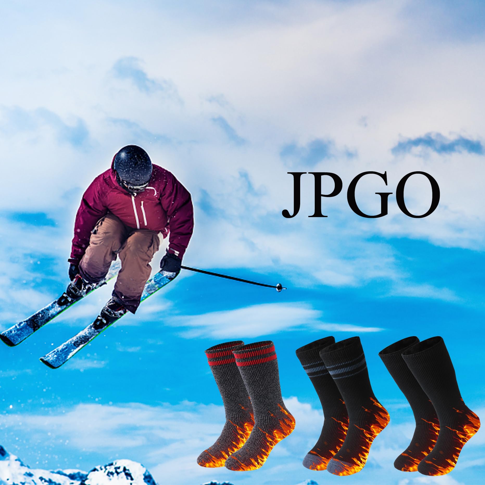 JPGO Women's Warm Thermal Socks Insulated Heated Socks for Extreme Cold Thick Heavy Brushed Winter Stockings Indoor Outdoor Stockings,Black Blue Stripes,1 Pair