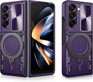 GRABIST Compatible with Samsung Galaxy Z Fold 6 Case Cover, Camera Sliding Cover, 360 Rotating Ring Holder, Kickstand, Shockproof, Military magnetic car holder for Samsung Z Fold 6 (Deep Purple)
