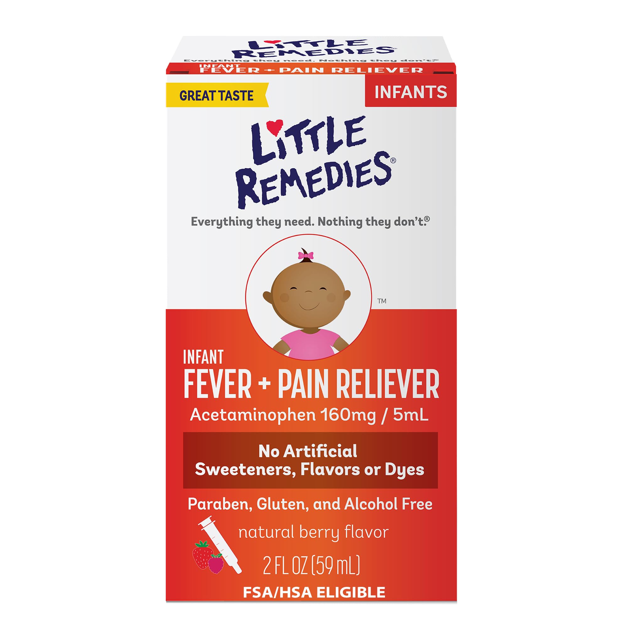 Little Fevers Infant Fever/Pain Reliever Liquid Dye-Free, Natural Berry Flavor 2 oz (Pack of 1)
