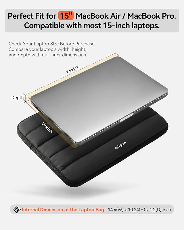 Bagasin 15-16 Hüvelyk Laptop Táska Vízálló 4 Rétegű Védelemmel MacBook HP Dell Lenovo Asus Notebookhoz - 15 - 16, black