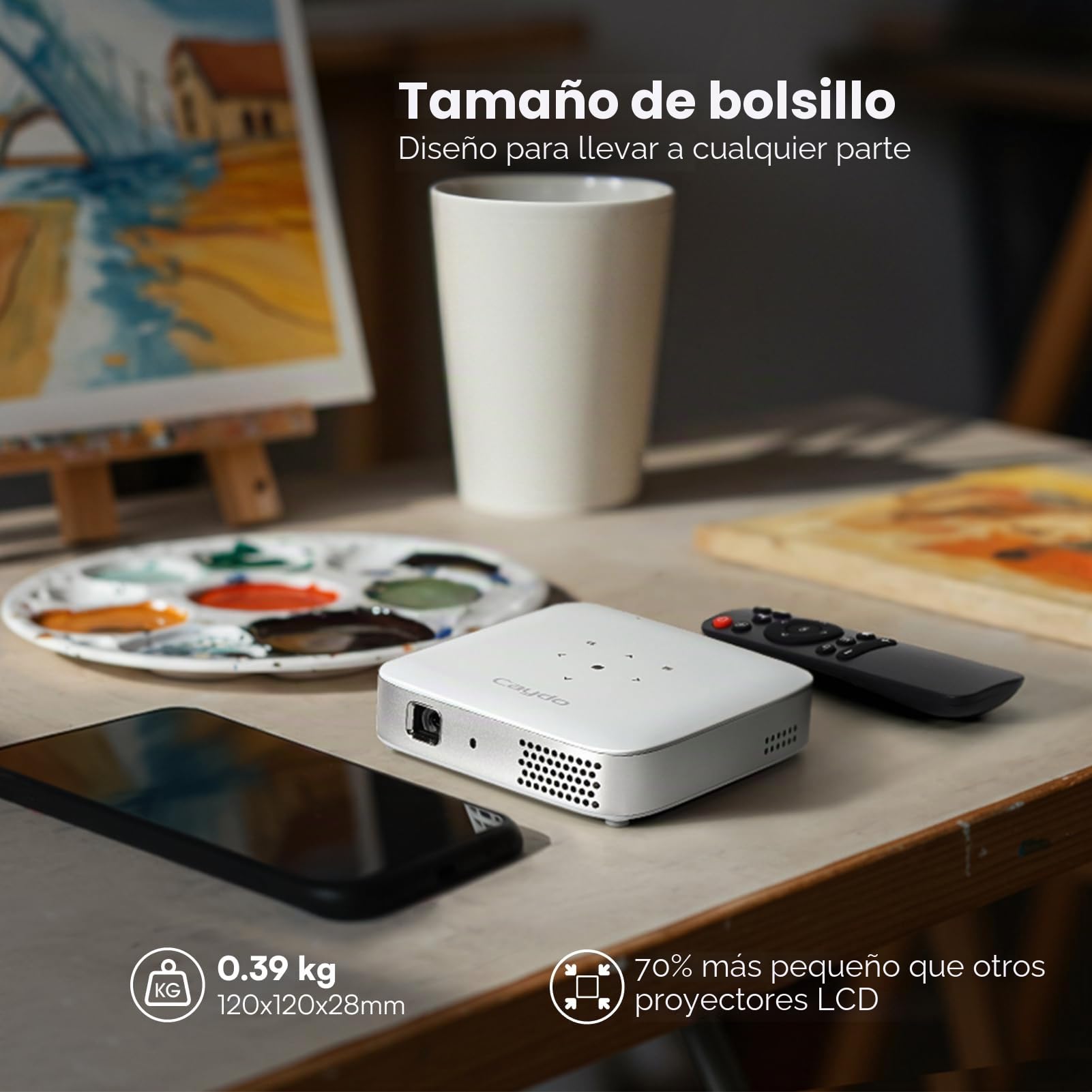 Caydo M1C Proyector de Dibujo para Artistas con aplicación dedicada | Tecnología DLP, diseño portátil y recargable, tamaño de proyección de 10 a 100 pulgadas, perfecto para calcar