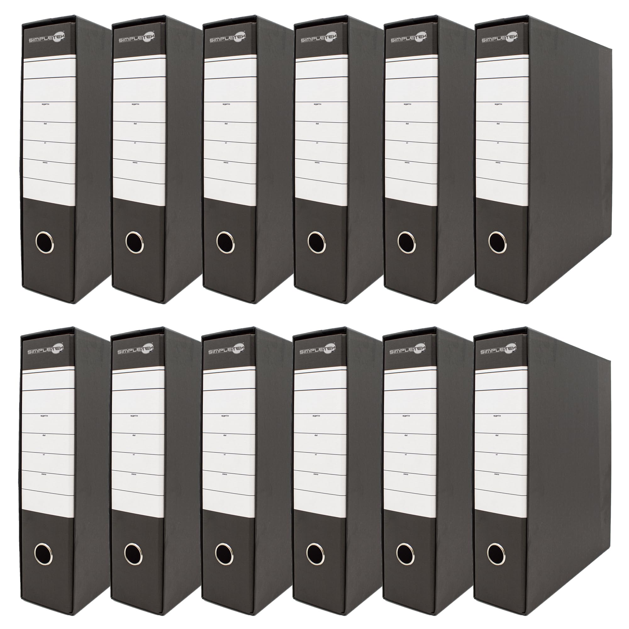 SIMPLETEK - 12x Raccoglitore ad Anelli per Buste e Documenti Nero Registratore Protocollo 0201150 NE (12 pezzi)