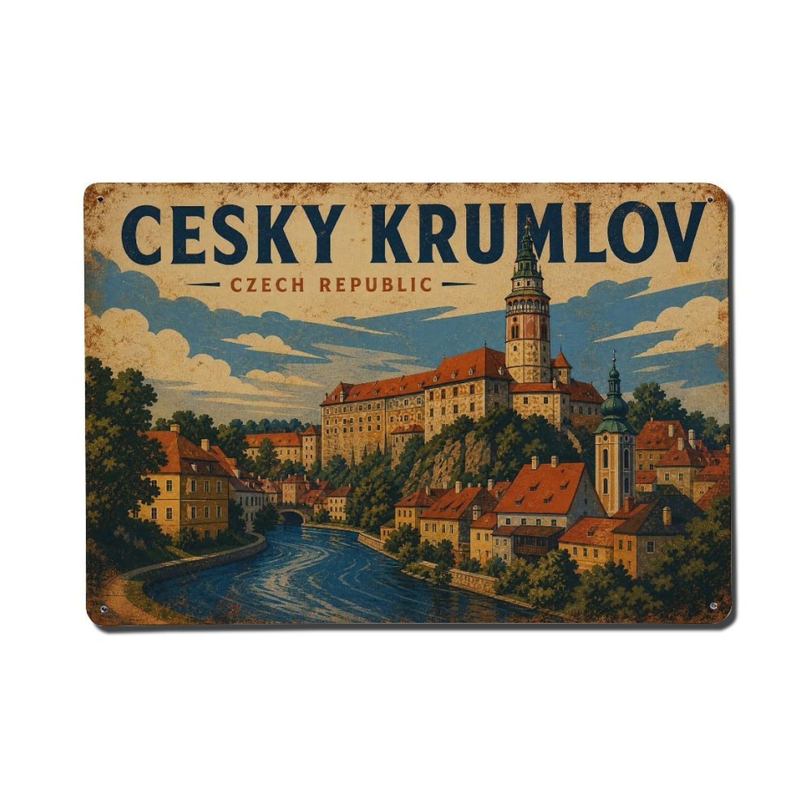 Retro Travel Czech Cesky Krumlov Metal Tin Sign