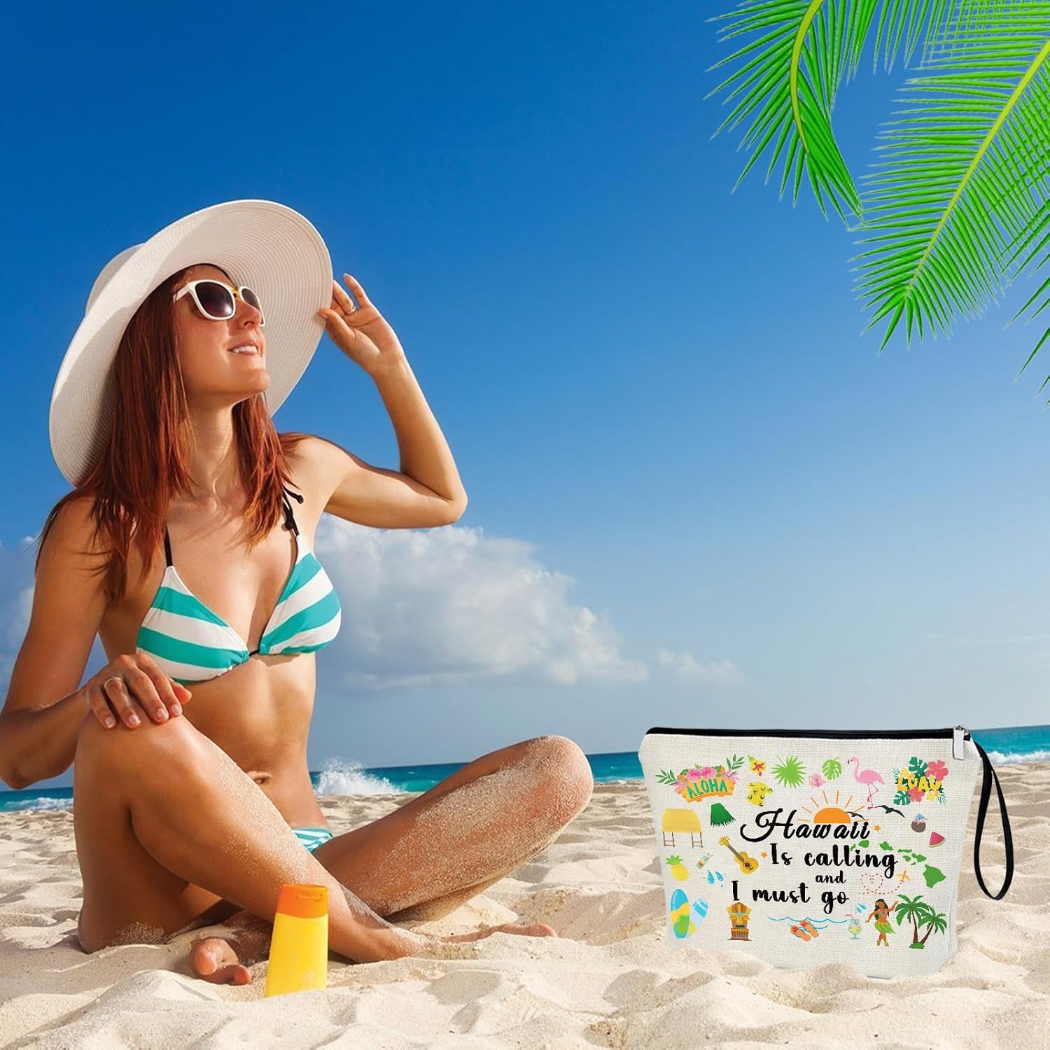 Hawaii Gift Hawaii Trip Present Makeup Bag Travel Cosmetic Case For Women Summer Vacation Zipper Organizer Pouch Funny Hawaii Lover Family Vacation Aloha Girls Trip Tropical Luau Party Decoration - Image 5