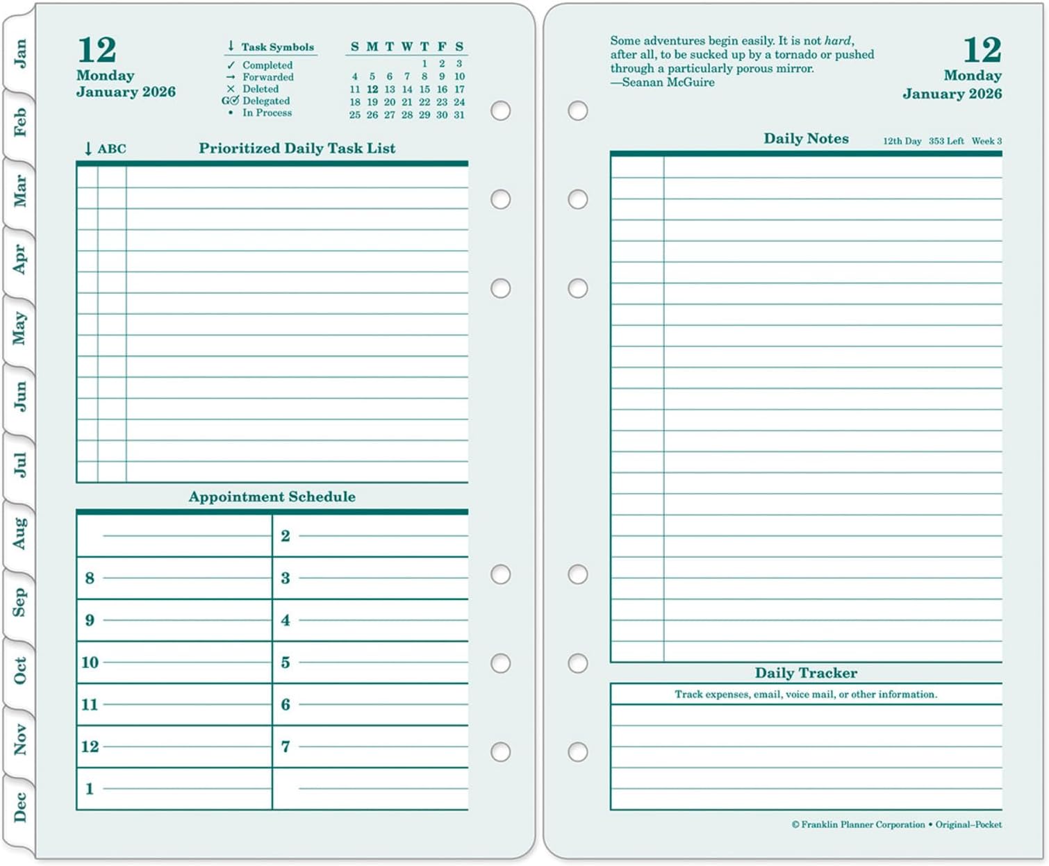 FranklinCovey - Original Planner Refill | Two Pages Per Day Ring-Bound (Pocket, Jan 2026 - Dec 2026)