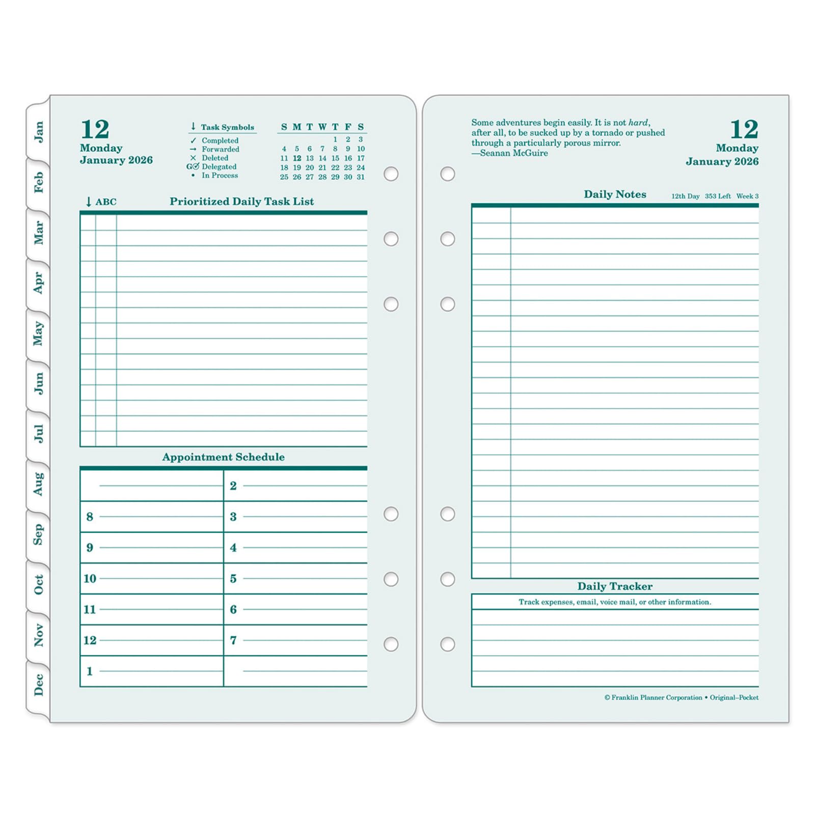 FranklinCovey - Original Planner Refill | Two Pages Per Day Ring-Bound (Pocket, Jan 2026 - Dec 2026)