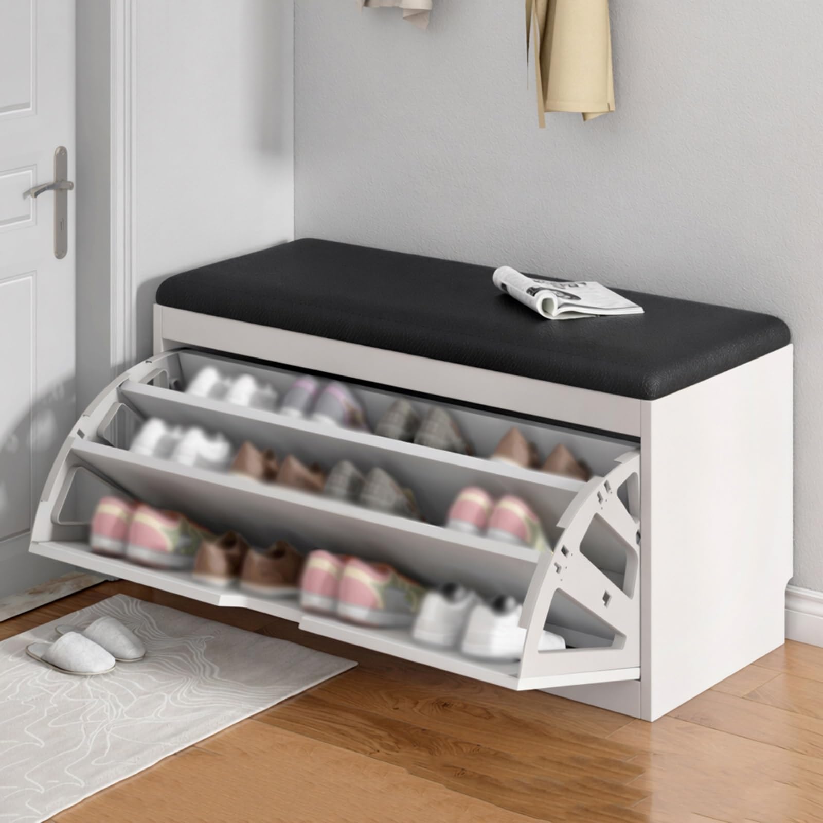 Banc à chaussures avec assise pour optimiser les couloirs étroits sans encombre