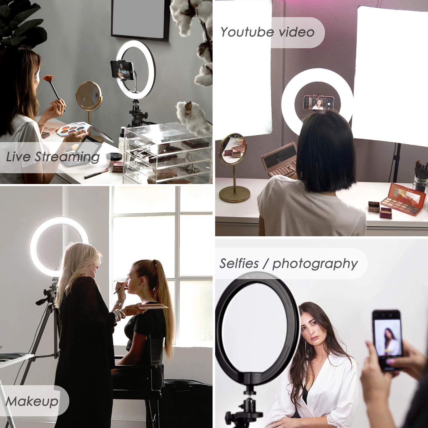 10" Ring Light, Luce Per Selfie Telecomando con Trepiedi per Cellulari, 3000k-5600k 3 Modalità e 10 Luminosità, Luce ad Anello USB per Tik Tok/Youtube/Trucco/Selfi