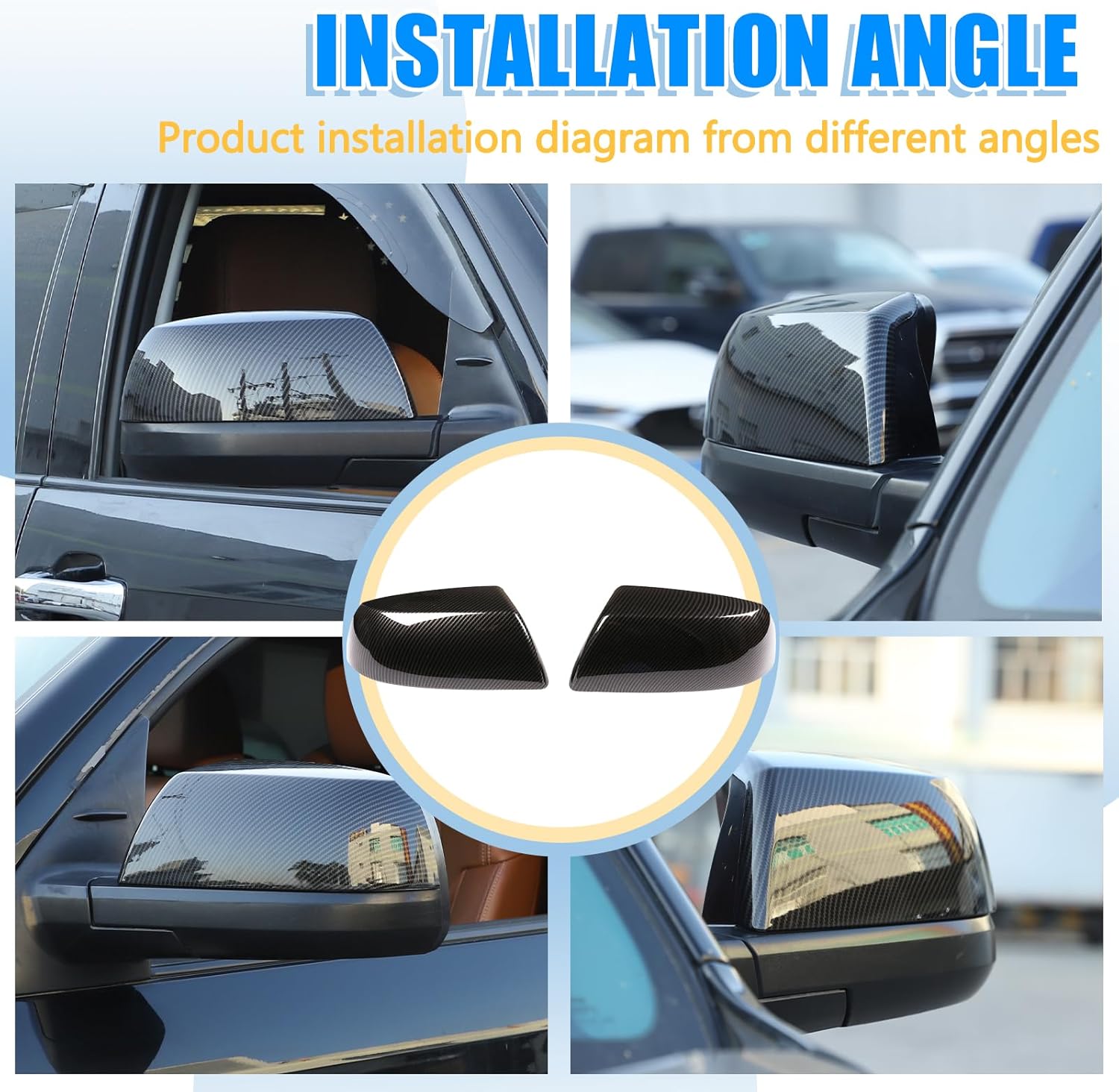 ABS Outside Side Rearview Mirror Cover Trim Sticker Compatible with Toyota Tundra 2007-2021 Crew Max Sequoia 2008-2020 Accessories(not applicable to models with turn signals) (Carbon fiber pattern)