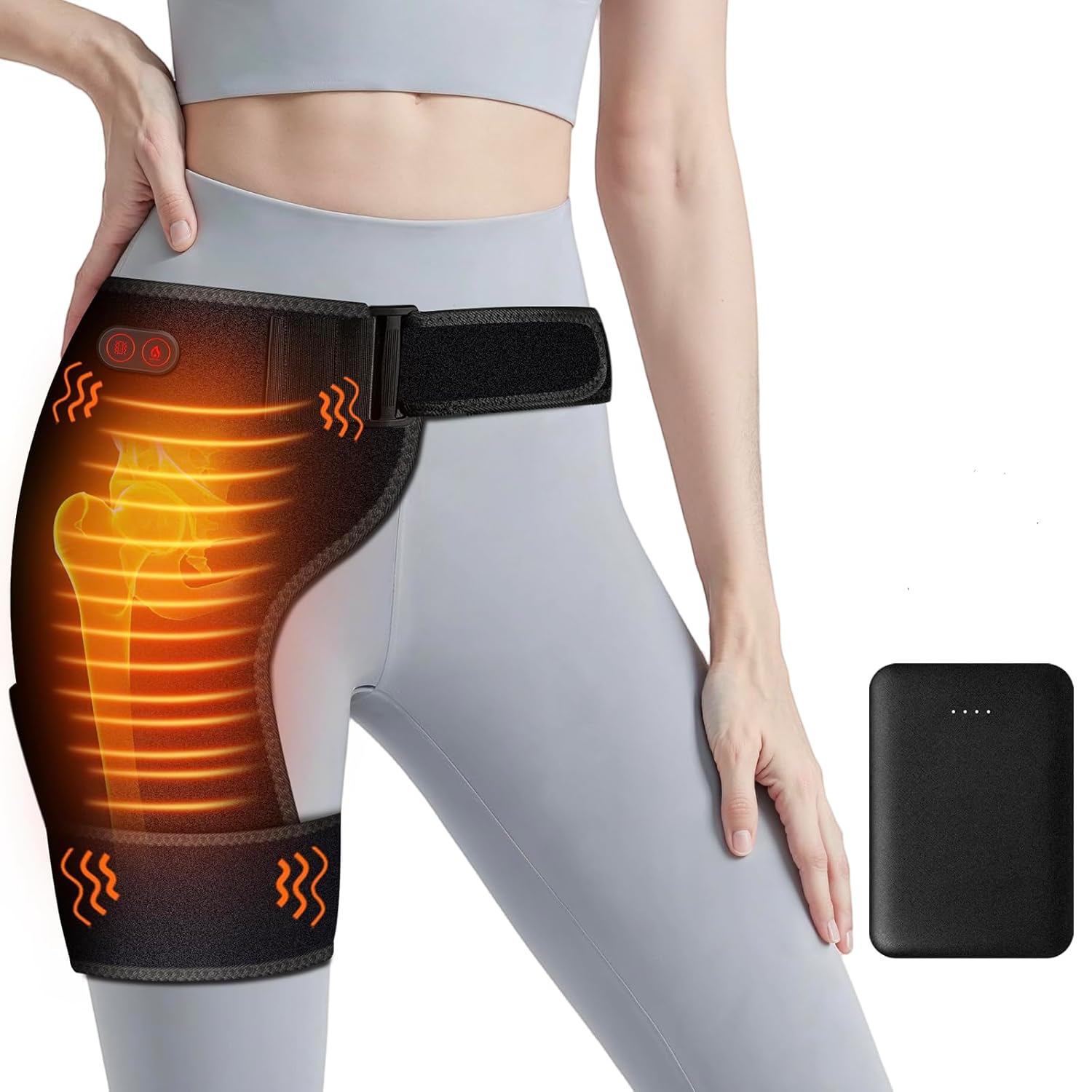 Cordless Heated Massage for Hip Sciatica Pain Relief with 5000mAh Power Bank Hip Heating Pad Support Brace with