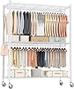 Homdox 3 Tier Garment Rack with Wheels, Portable Closets for Hanging Clothes Heavy Duty, Closet Racks and Shelving with Double Hanger Rods & Side Hooks, White
