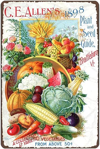 Graman Letrero retro de lata de metal, impresión artística vintage de cocina y verduras, póster vegano, vegetariano, cocina, alimentos, granja,