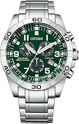 Relógio masculino Eco-Drive Sport casual Brycen cronógrafo, Super Titanium™, calendário perpétuo, taquímetro 12/24 horas, alarme, data, Pulseira/mostrador verde, Cronógrafo esportivo de luxo