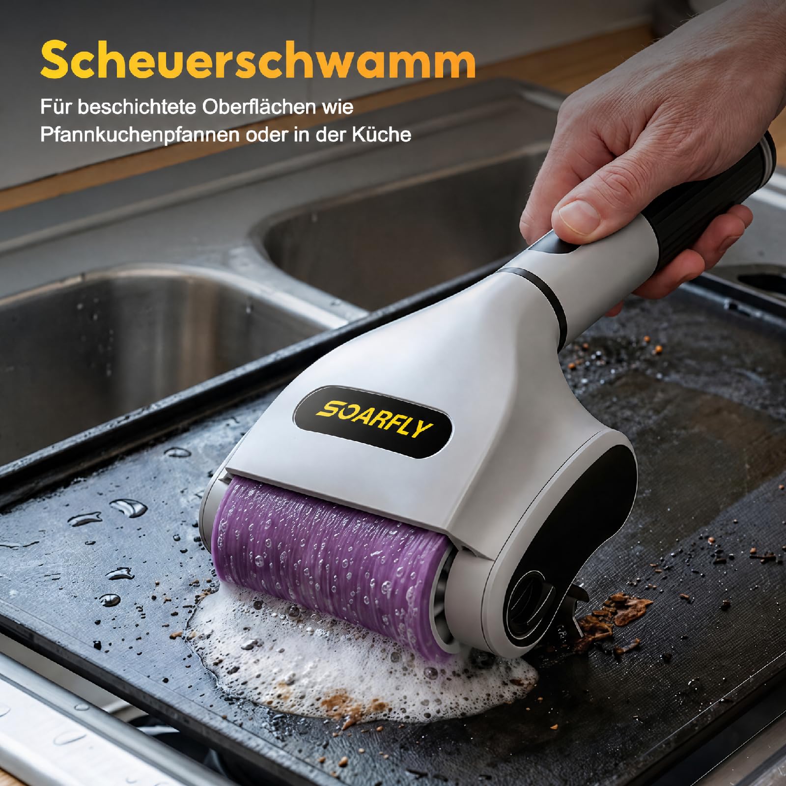 SOARFLY Elektrische Grillbürste, Grillbürste mit Einer Laufzeit von 210 Min bei 800 U/min, 20 kg Drehmoment & Zwei LED-Leuchten, Elektrische Reinigungsbürste für Männer und Grillfans