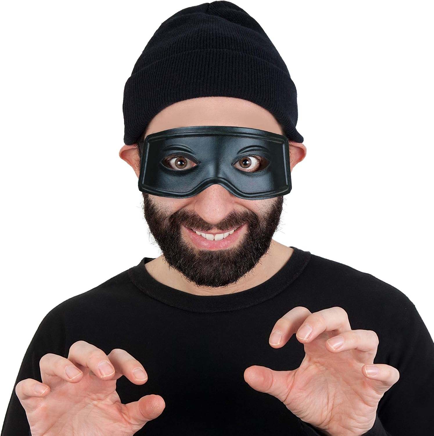 Skeleteen Black Burglar Masquerade Mask - Faux Leather Costume Bank Robber Thief Mask With Tie Strings