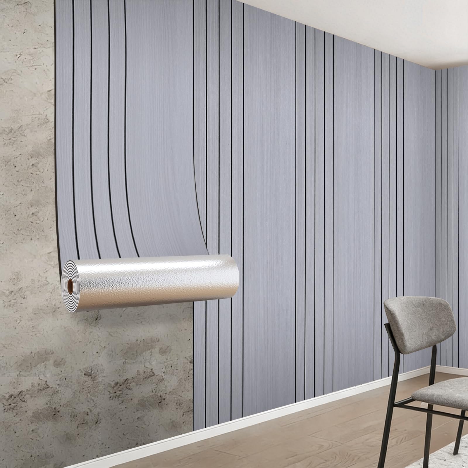 Snewvie Peel and Stick Wall Panels Self Adhesive Wallpaper 3mm Thicken Feature Natural Wood Wall Slat Panelling Stick on Wall Panels Bedroom Hallway Living Room,Grey#1 40cm*3m (1Roll=13 sq.ft)