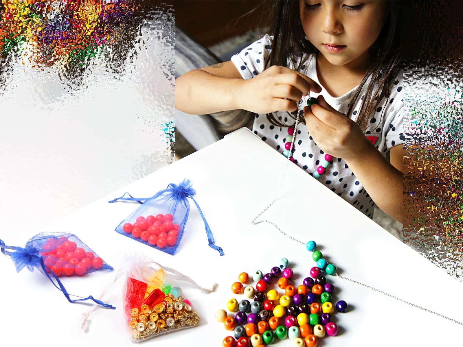 Woreczki z organzy, 100 sztuk, 7 x 9 cm, na prezent, na festiwal, imprezę, wesele i do codziennego umieszczania biżuterii, kosmetyków, słodyczy (mieszanka kolorów)