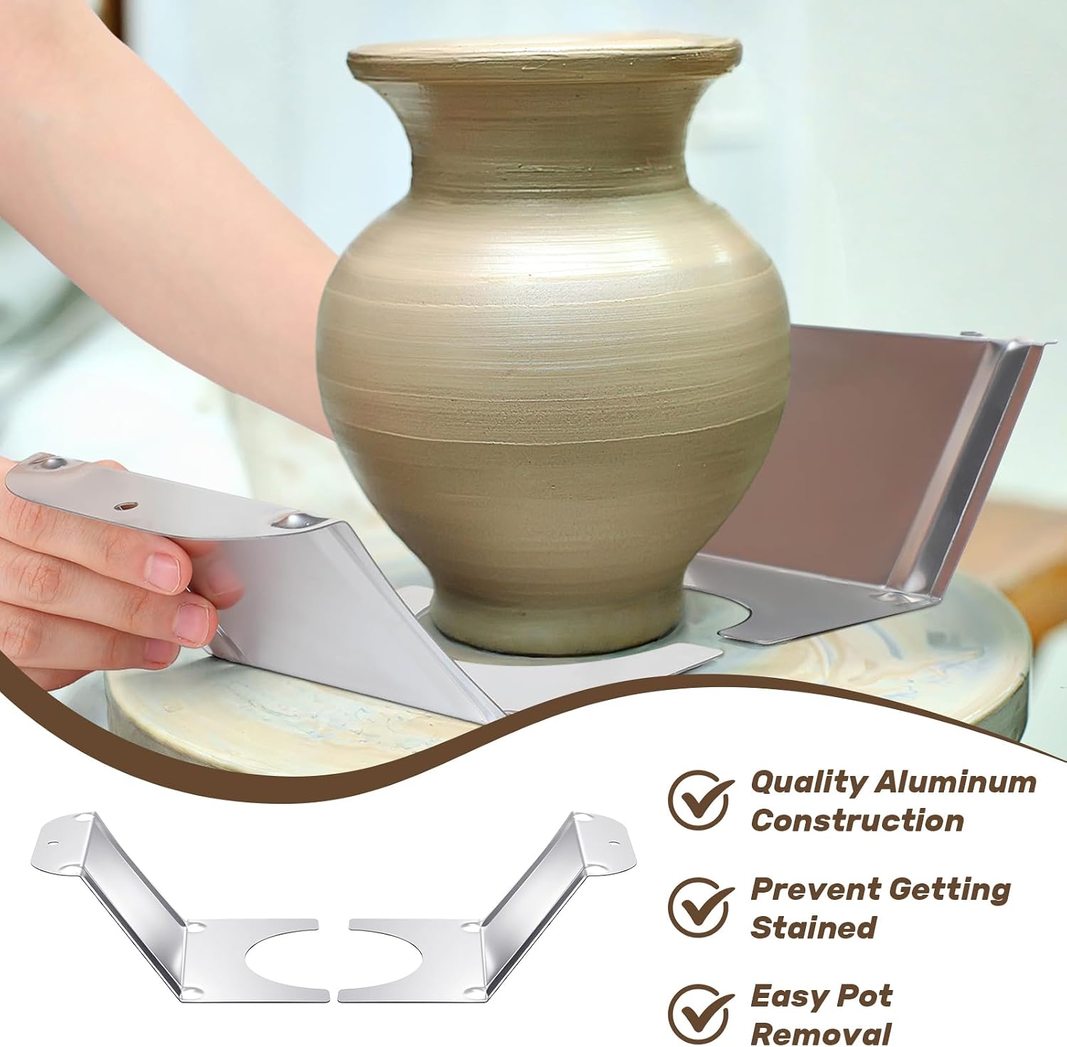 Yaocom 1 Pair Clay Pot Lifter 5" Wide, Aluminum Clay Pot Lifting Tools Pottery Removal Tools for Safe and Easy Removal of Freshly Thrown Pottery Without Smudges