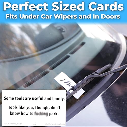 Miniatura 6 de Witty Yeti Paquete de 4 tarjetas de aparcamiento insultantes y divertidas. Juego de 200 tarjetas con 40 diseños perfectos para avergonzar a los