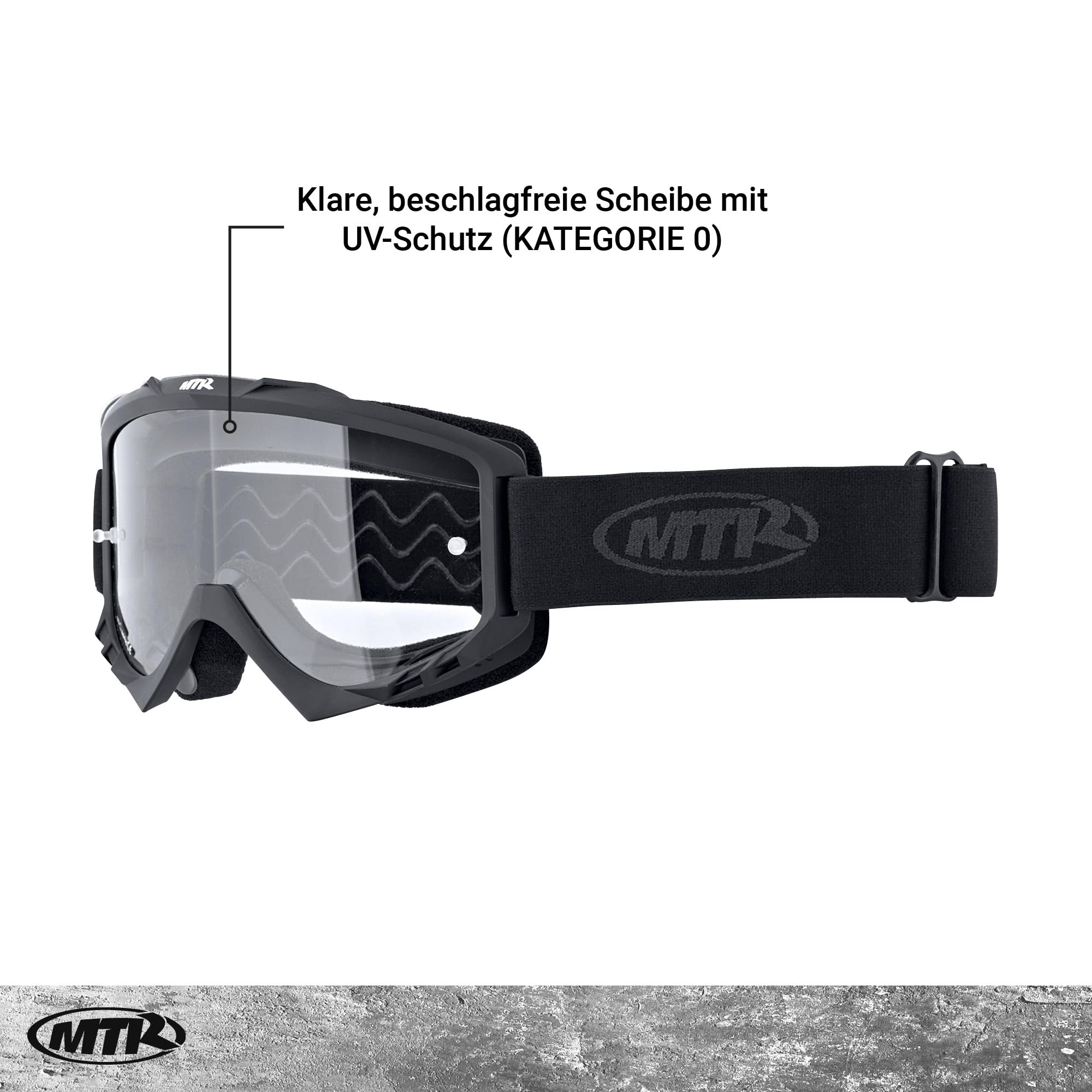 MTR S8 Pro Motocross Brille, Motorradbrille mit Schaumstoffausstattung, Crossbrille mit Klarer & Beschlagfreier Scheibe, Auch als MTB Brille für Fullface Helm Geeignet