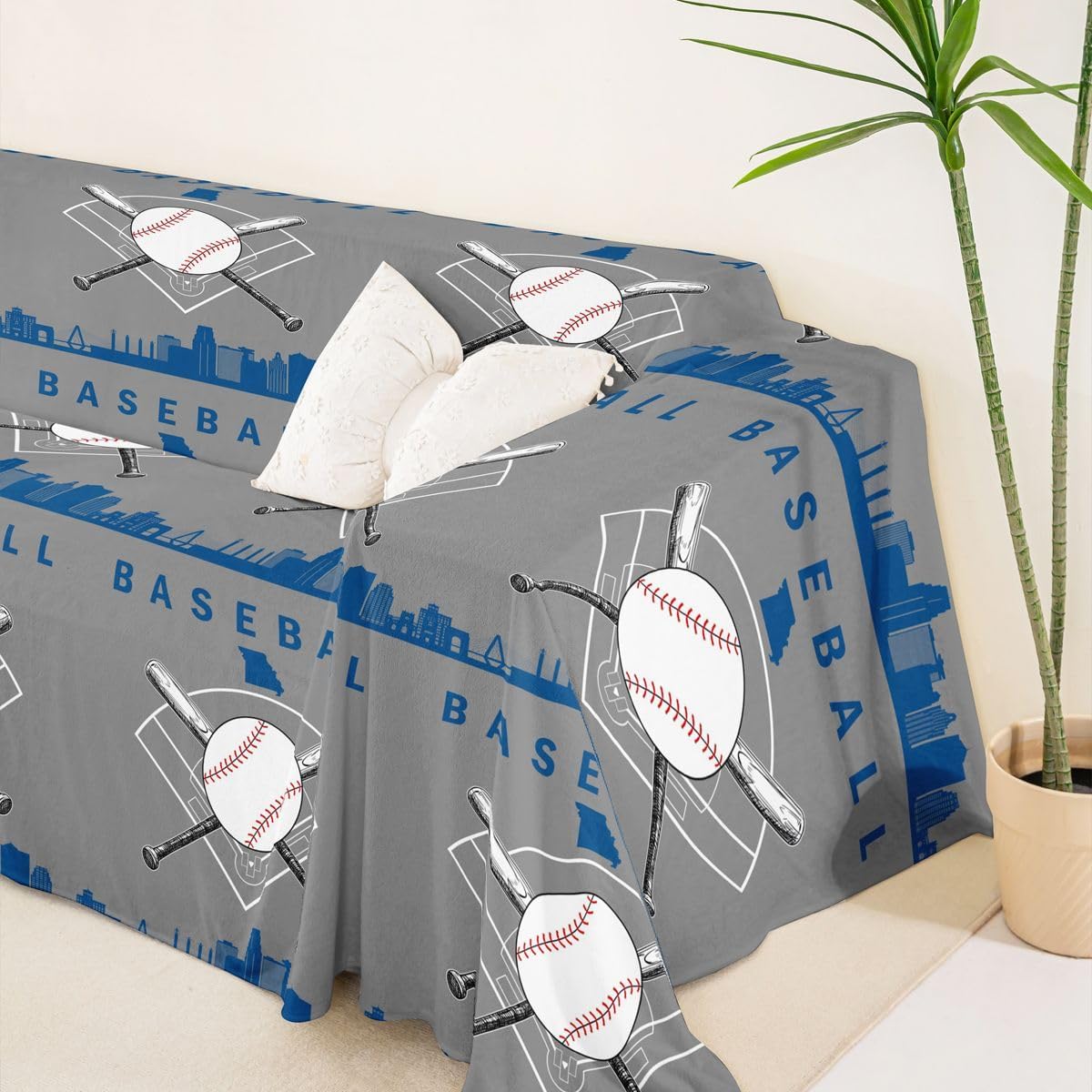 Erosebridal Teens Baseball Couch Cover 71" X 102" Sports Game Sofa Cover City Silhouette Couch Protector for Cushion Couches Sofas Baseball Gaming Washable Non Slip Sofa Protector, Grey image 5