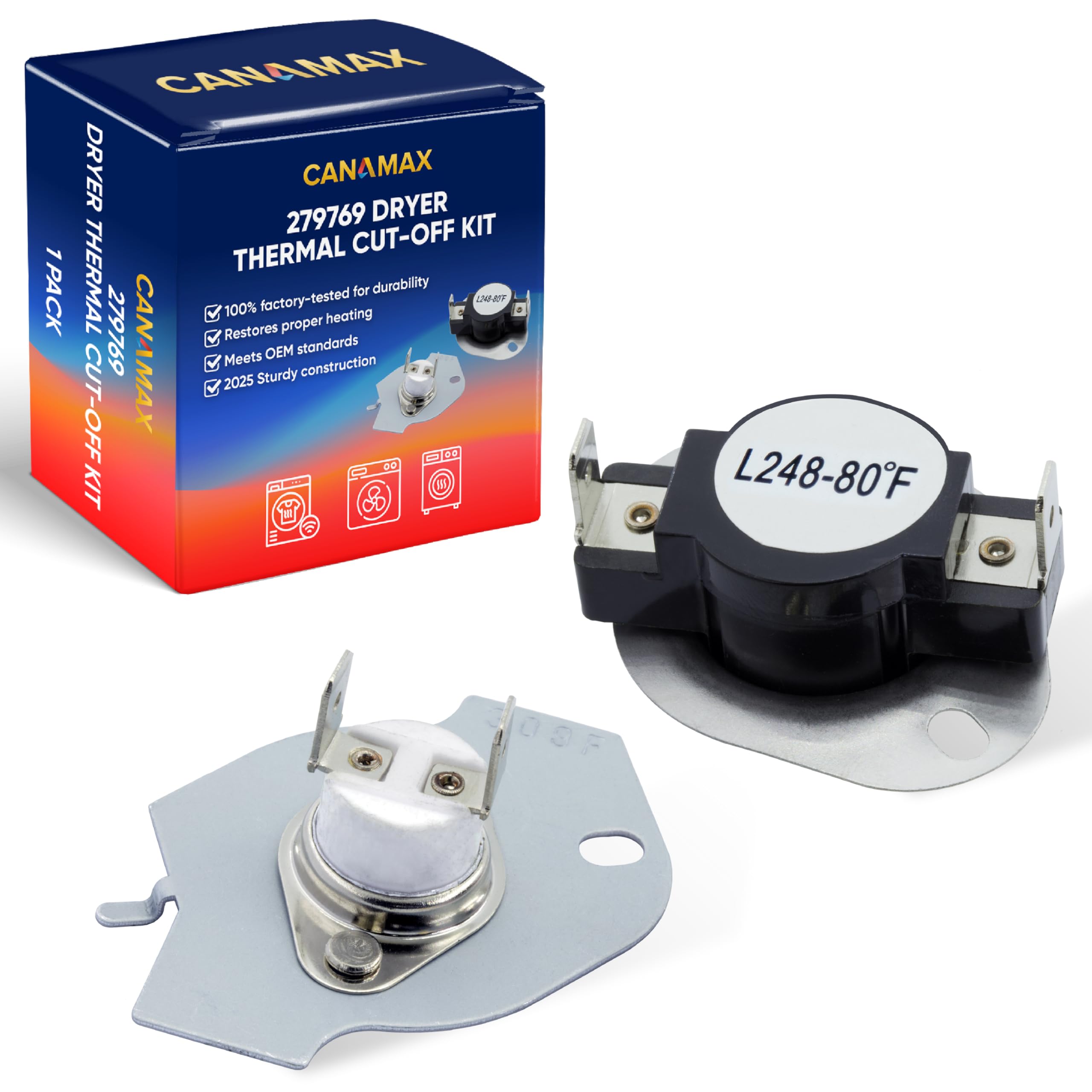 Photo 1 of [Upgraded 2026] 279769 Dryer Thermal Cut-Off Kit by Canamax - Replacement Part for Whirlpool Kenmore Dryers - Replaces 3389946, 3398671, 3977394, 695563, AP3094224, 3390291