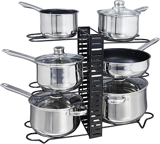 Pots and Pans Stand Multi Function Organiser Rack 8-Tier Adjustable Sections Use for Kitchen Pantry Cabinet Cupboard Storage