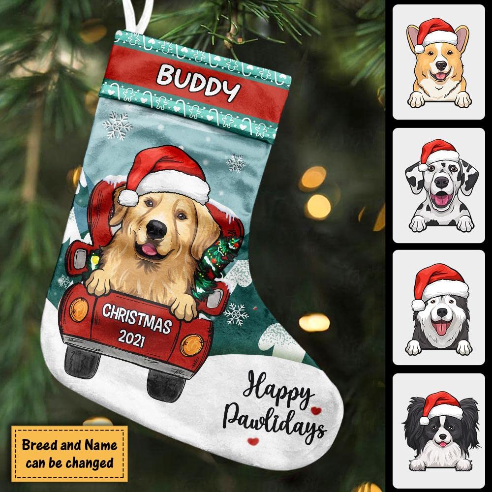 GADGETSTALK Loads of Love Christmas Truck - Christmas Dogs & Cats - Personalized Christmas Stocking, Christmas Decorations Christmas Stockings Dog Stockings Christmas for Farmhouse Christmas Decor