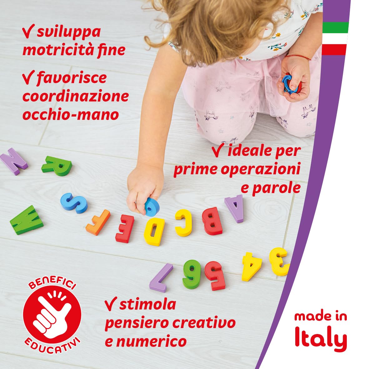 Quercetti ABC 123 Magnetic, Lettere e Numeri Magnetici per Bambini, Calamite Giochi Educativi 4 Anni, per Lavagna Magnetica, Giochi Magnetici per Bambini, Made in Italy