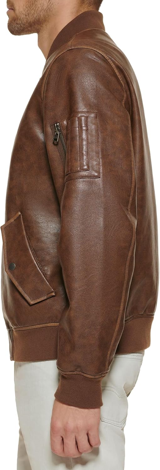 Levi's Men's Faux Leather Varsity Bomber Jacket - Image 3