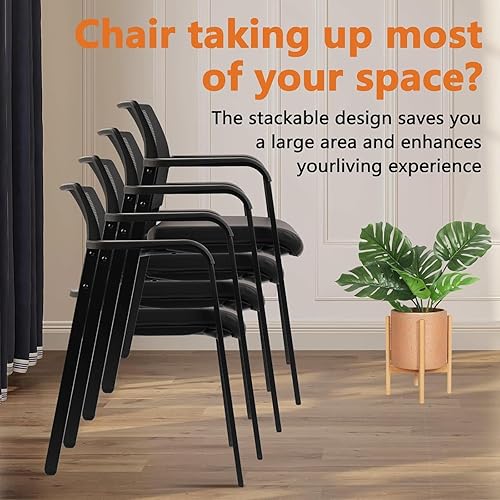 Miniatura 121 de CLATINA Silla de sala de espera negra con ruedas y respaldo de malla apilable con asiento de tela tapizado y soporte lumbar ergonómico para oficina