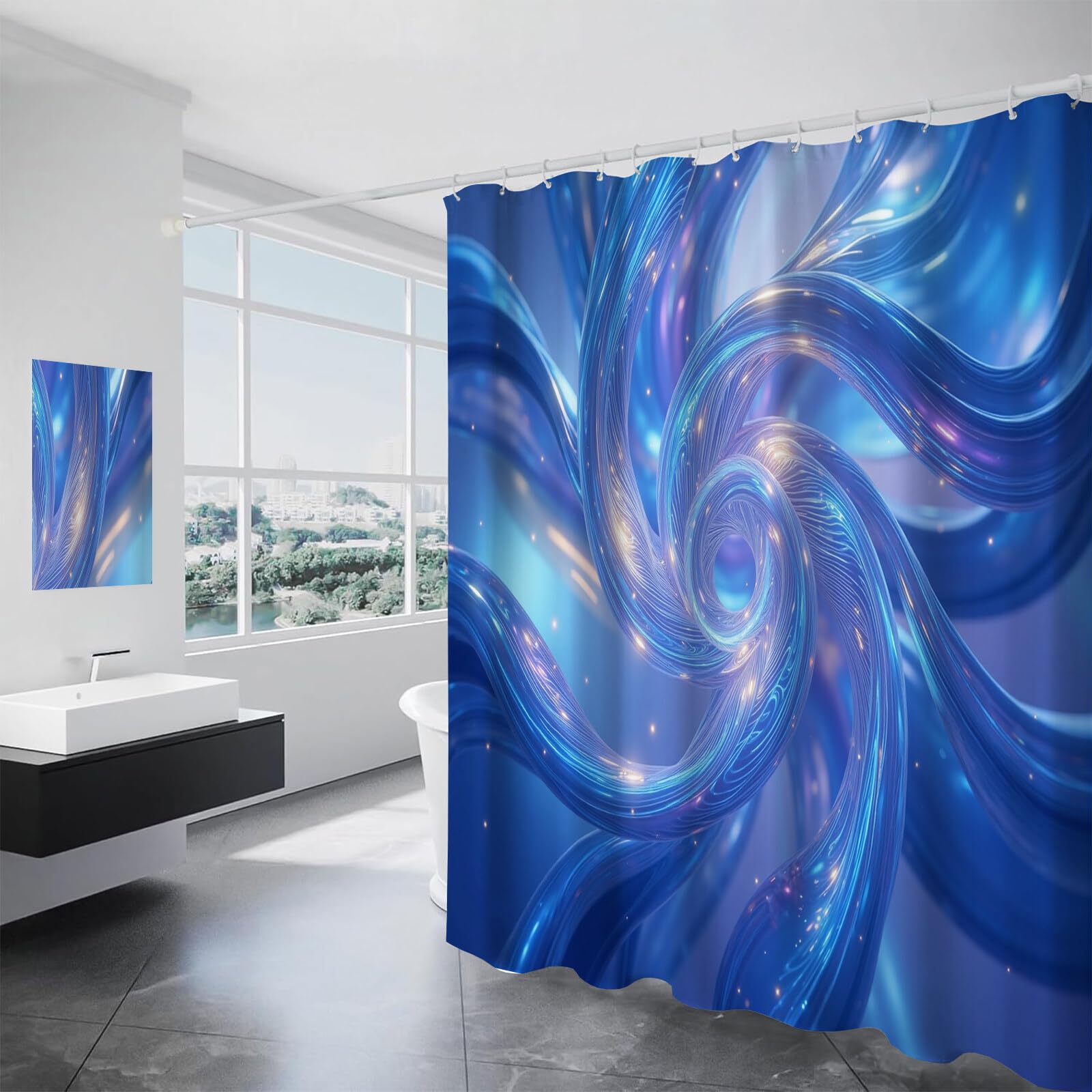 Rideau De Douche Lignes Spirales l'avenir Technologique Tissu Imperméable Lavable avec Crochets Anti Moisissure en Polyester Rideau Douche pour Salle De Bain