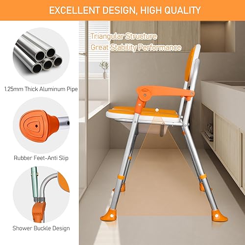 Miniatura 5 de WellSync Silla de ducha para ducha interior con pies antideslizantes, asiento de ducha para lavado privado, silla de ducha de 5 niveles de altura
