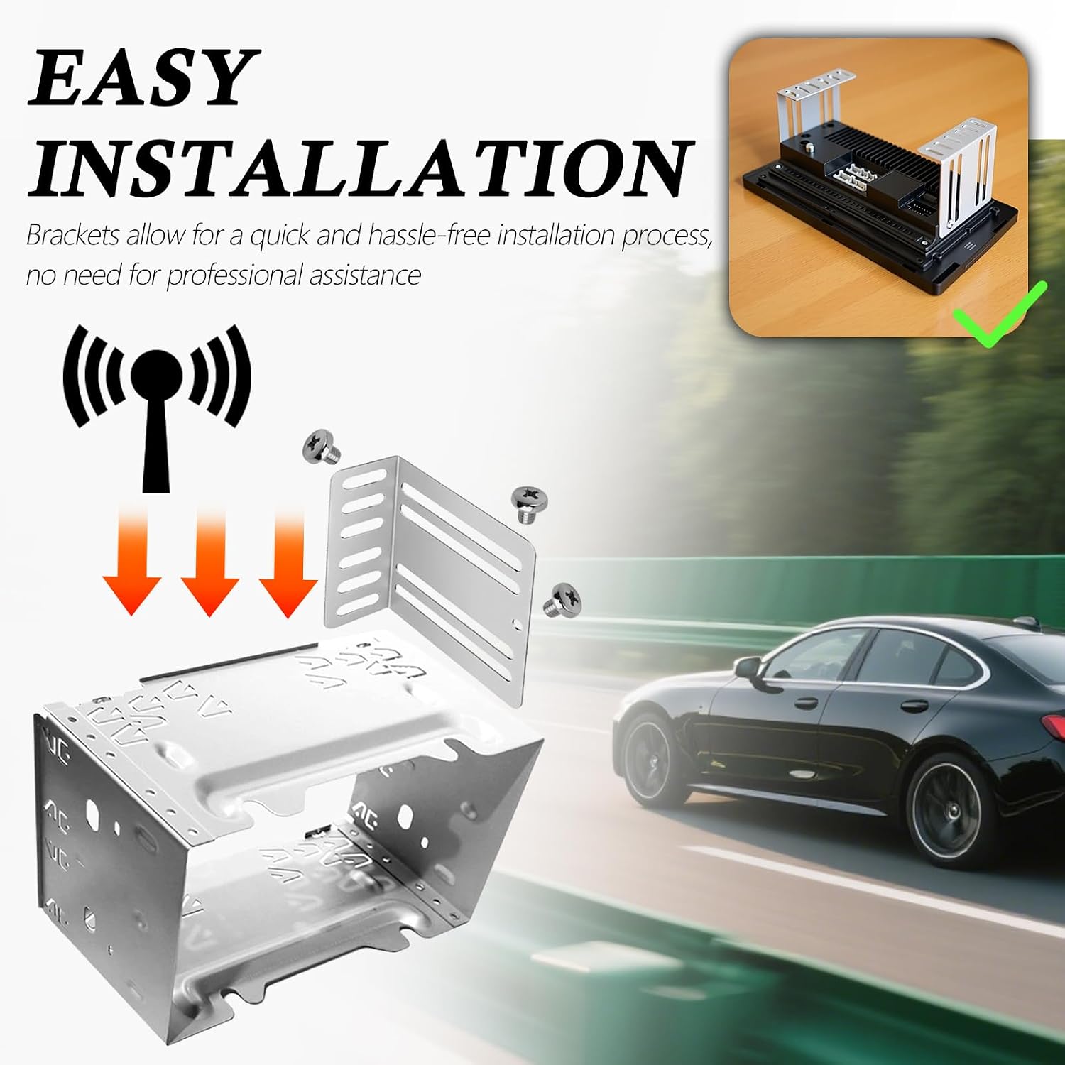 2PCS Car Double DIN Installation Kit with Screws,Car Double DIN Kit Mounting Brackets for Audio Fixing,Professional Automotive Tools Radio Mounting Kits Metal Bracket for Cars Audio