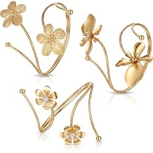 3Pcs Gold Arm Cuffs Flower Arm Cuff Bangles Coil Adjustable Upper Arms Band Cuff Bracelet Jewelry for Women